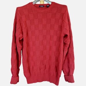Izod‎ 100% Cotton Red Windowpane Design Pullover Crewneck Sweater Sz M